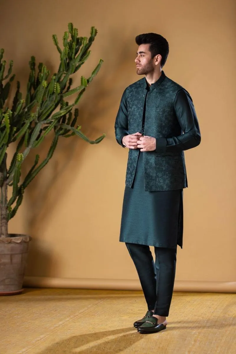 GEM Garments - Ehsaas - Waistcoat - Dark Green - 1 Piece - Viscose Polyester