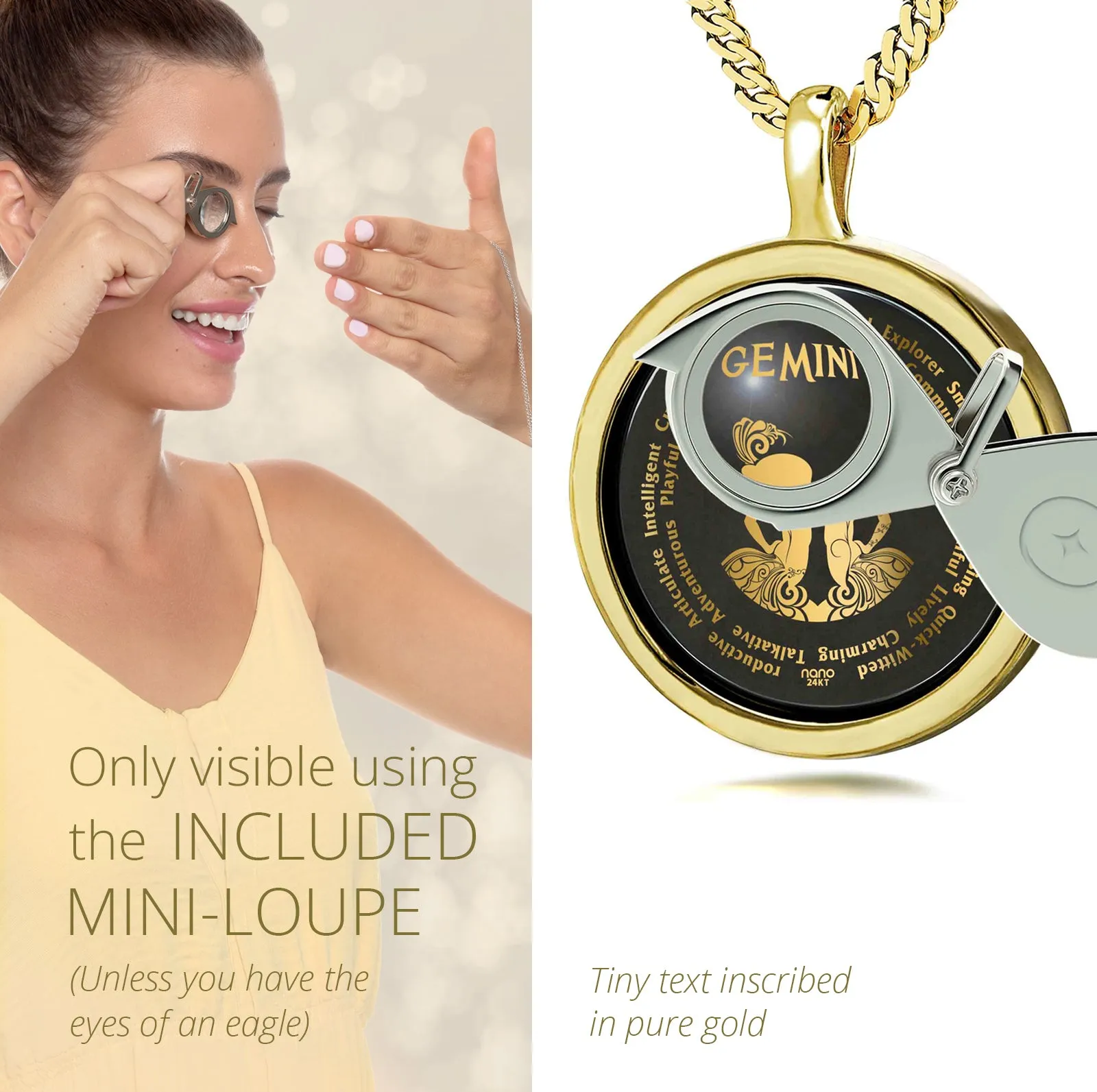 Gemini Necklaces for Lovers of the Zodiac 24k Gold Inscribed