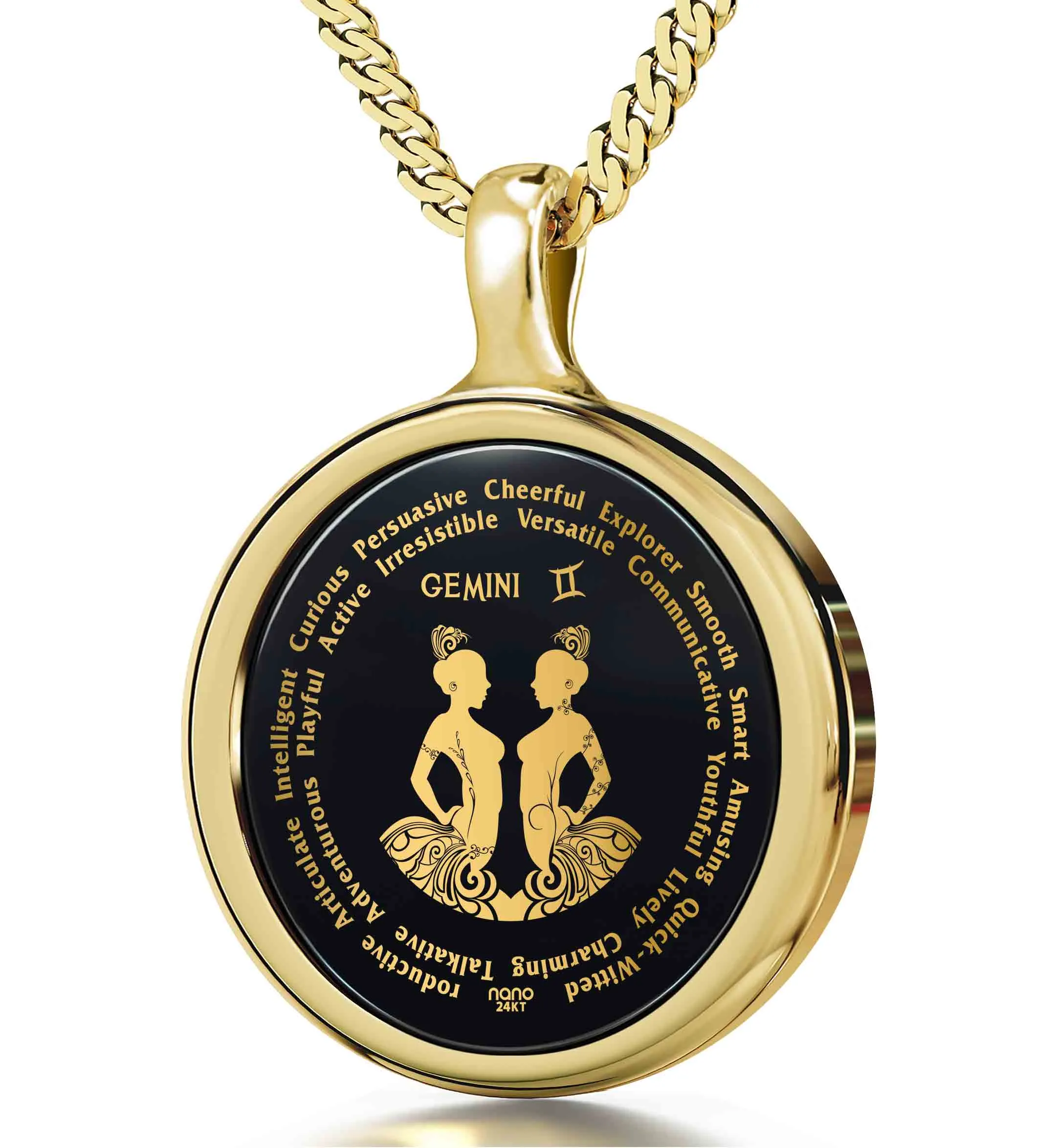 Gemini Necklaces for Lovers of the Zodiac 24k Gold Inscribed