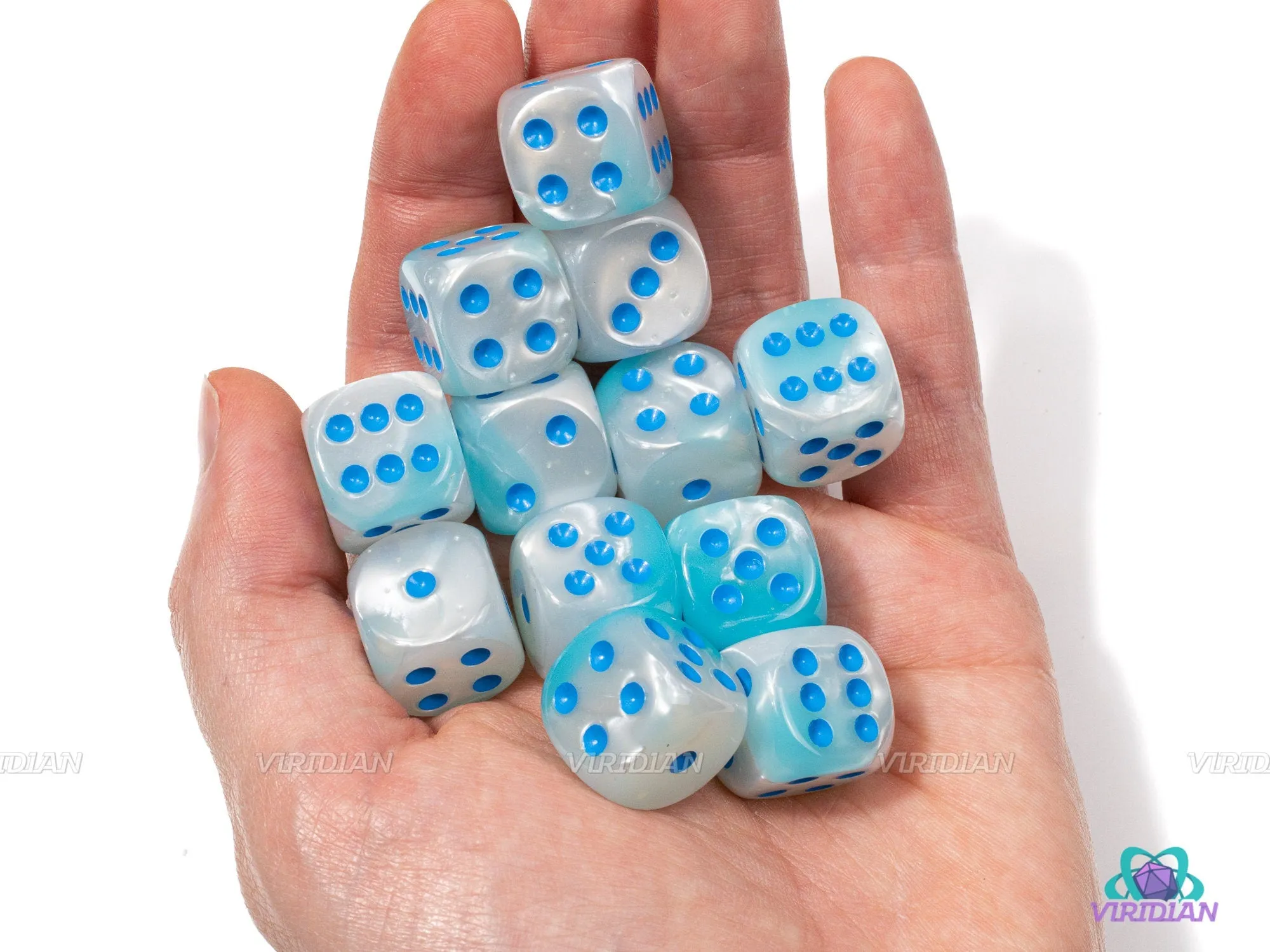 Gemini Pearl Turquoise & White Luminary | D6 Block | Chessex Dice (12)