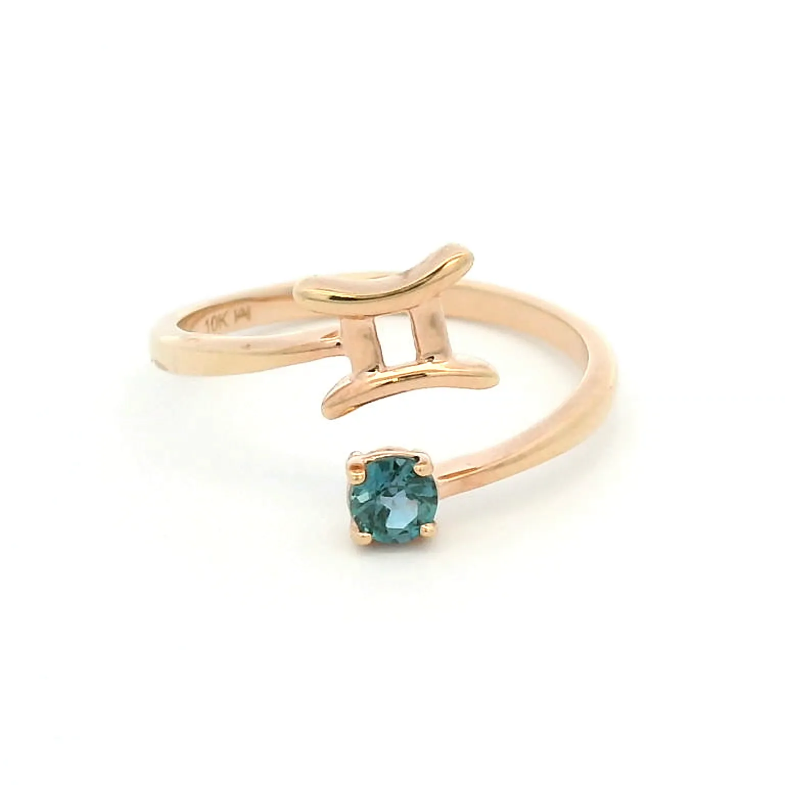 Gemini Zodiac Ring in 10K Rose Gold with Created Alexandrite