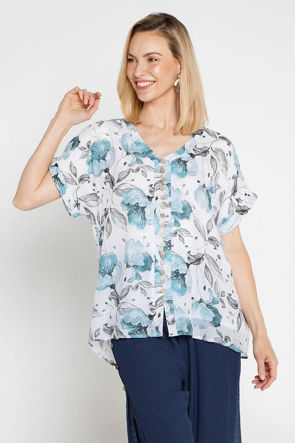 Gemma Top - Soft Teal Floral