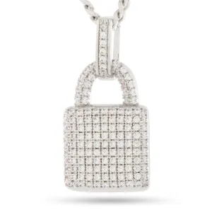 Gemstone Encrusted Padlock Necklace White Gold