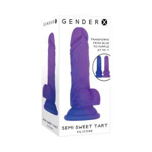 Gender X Semi Sweet Tart Color-Changing 5.5 in. Realistic Silicone Dildo With Balls Blue/Purple