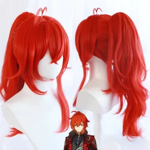 Genshin Impact Diluc Red Dead of Night Red Cosplay Wig