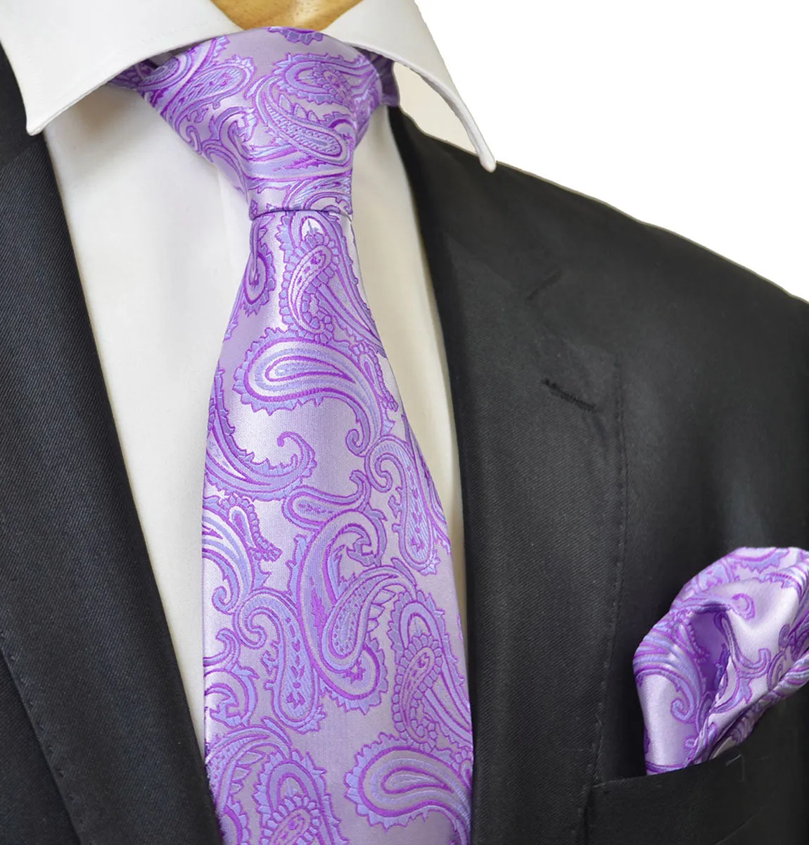 Gentian Violet Paisley Necktie and Pocket Square