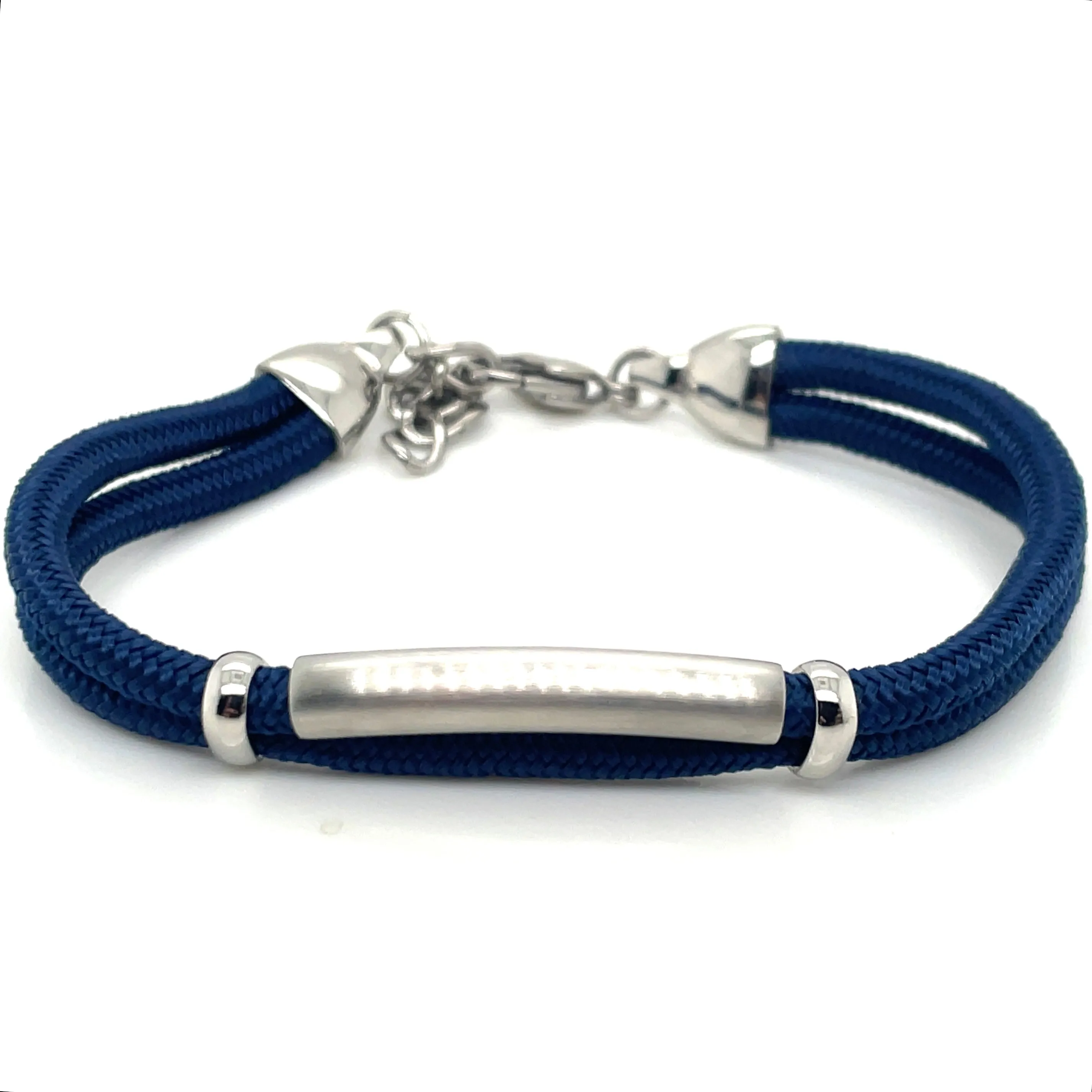 Gents Navy Cotton And Stainless Steel Bracelet