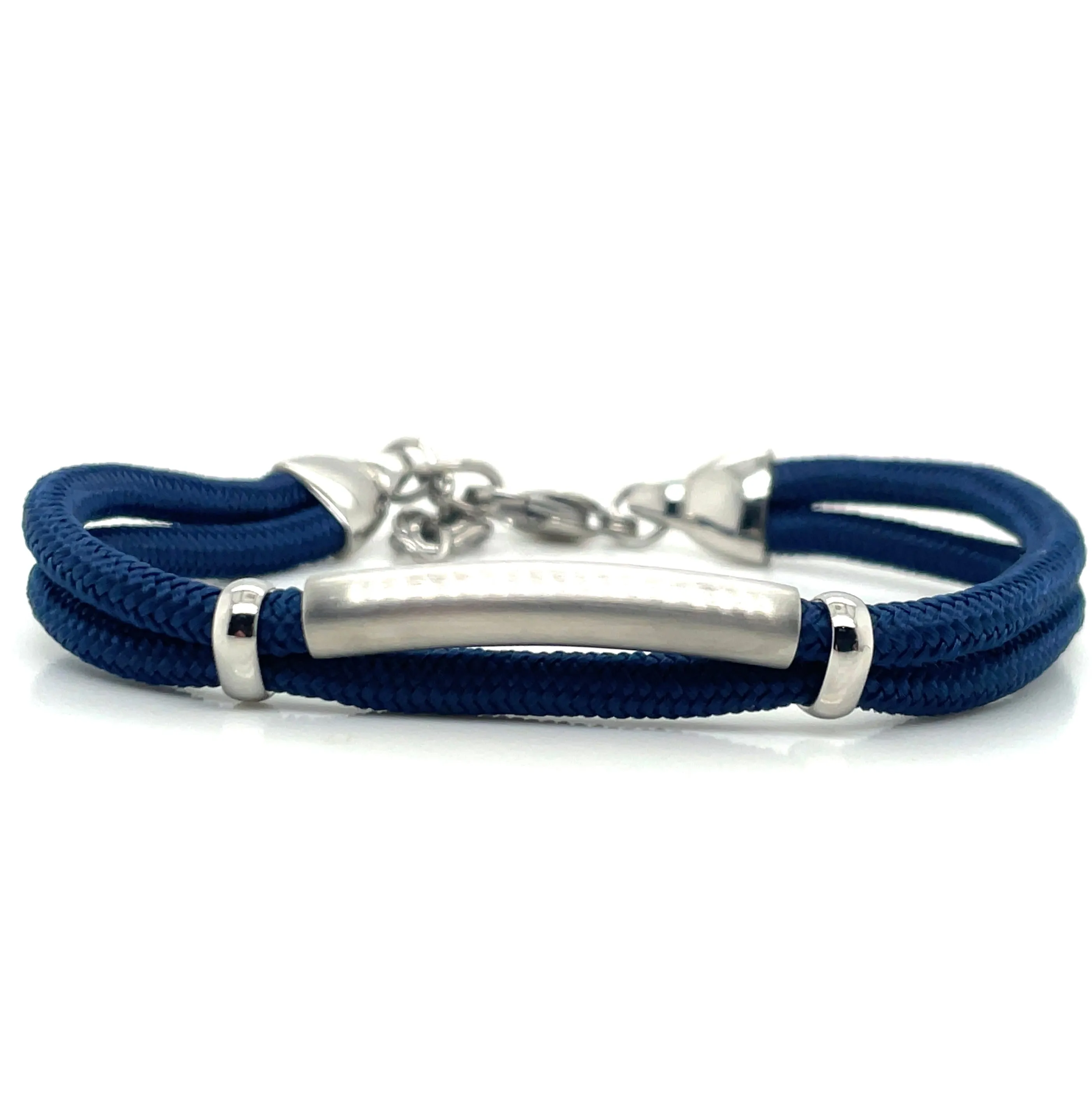 Gents Navy Cotton And Stainless Steel Bracelet