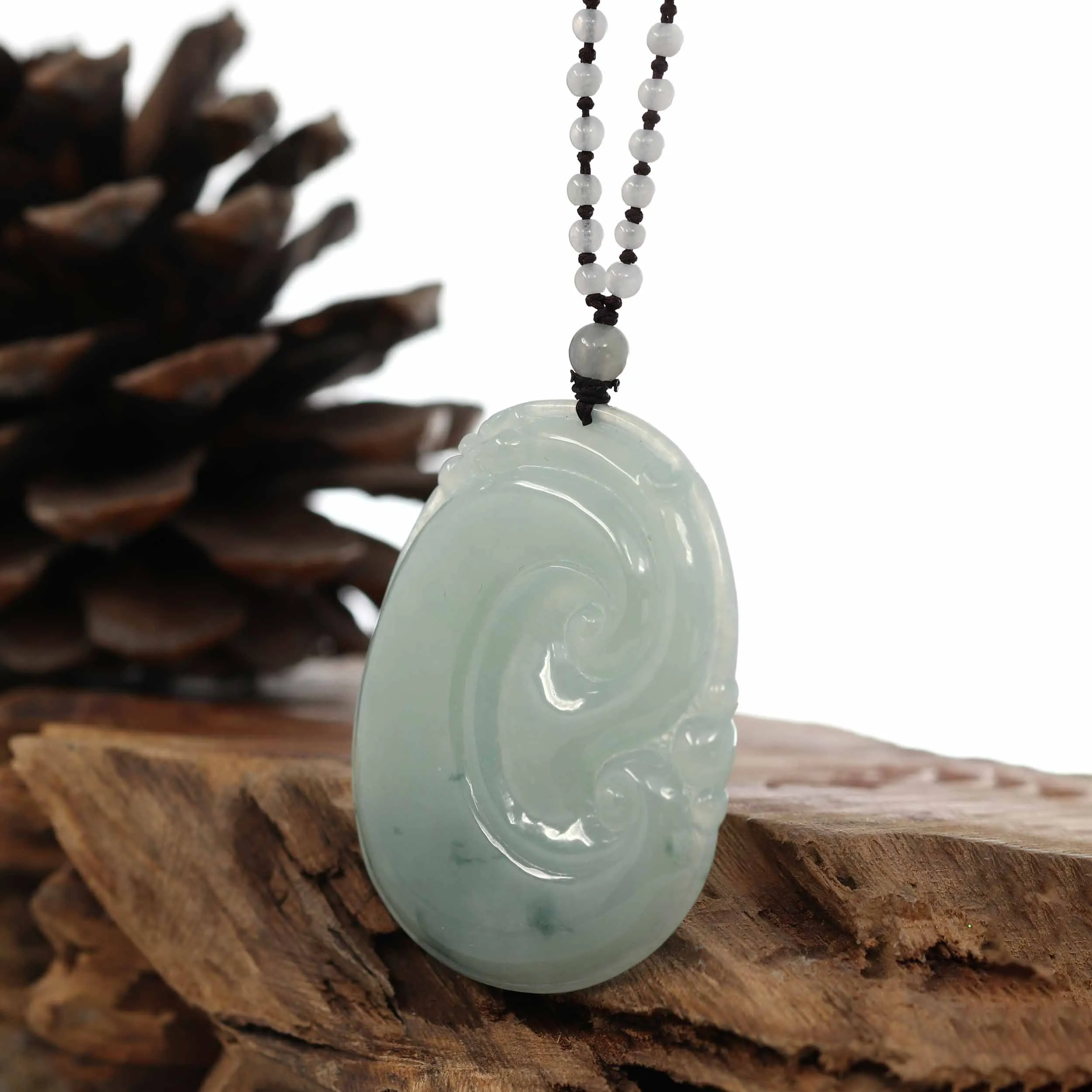 Genuine Blue Green Jadeite Jade RuYi Pendant Necklace With Real Jadeite jade Beads Necklace