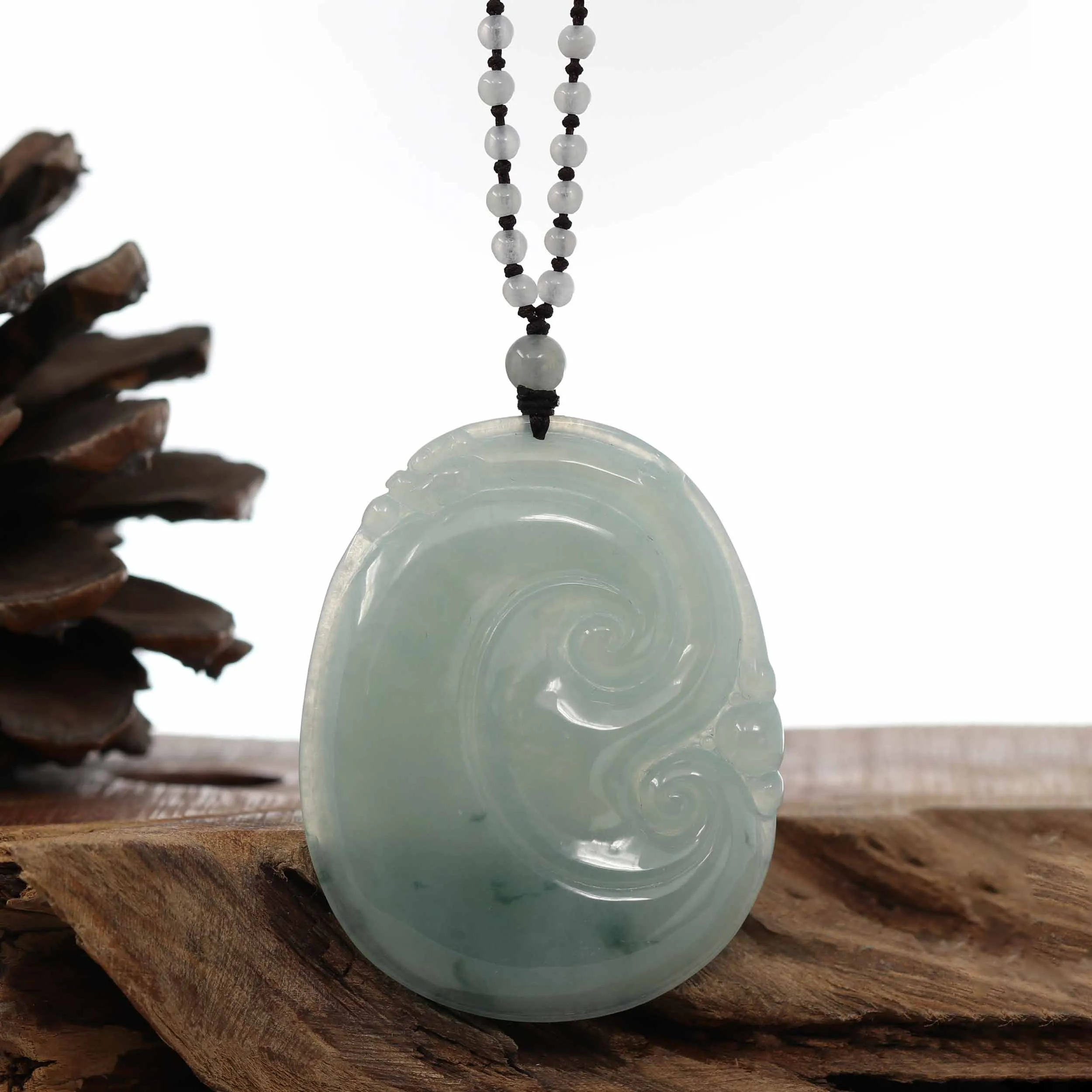 Genuine Blue Green Jadeite Jade RuYi Pendant Necklace With Real Jadeite jade Beads Necklace