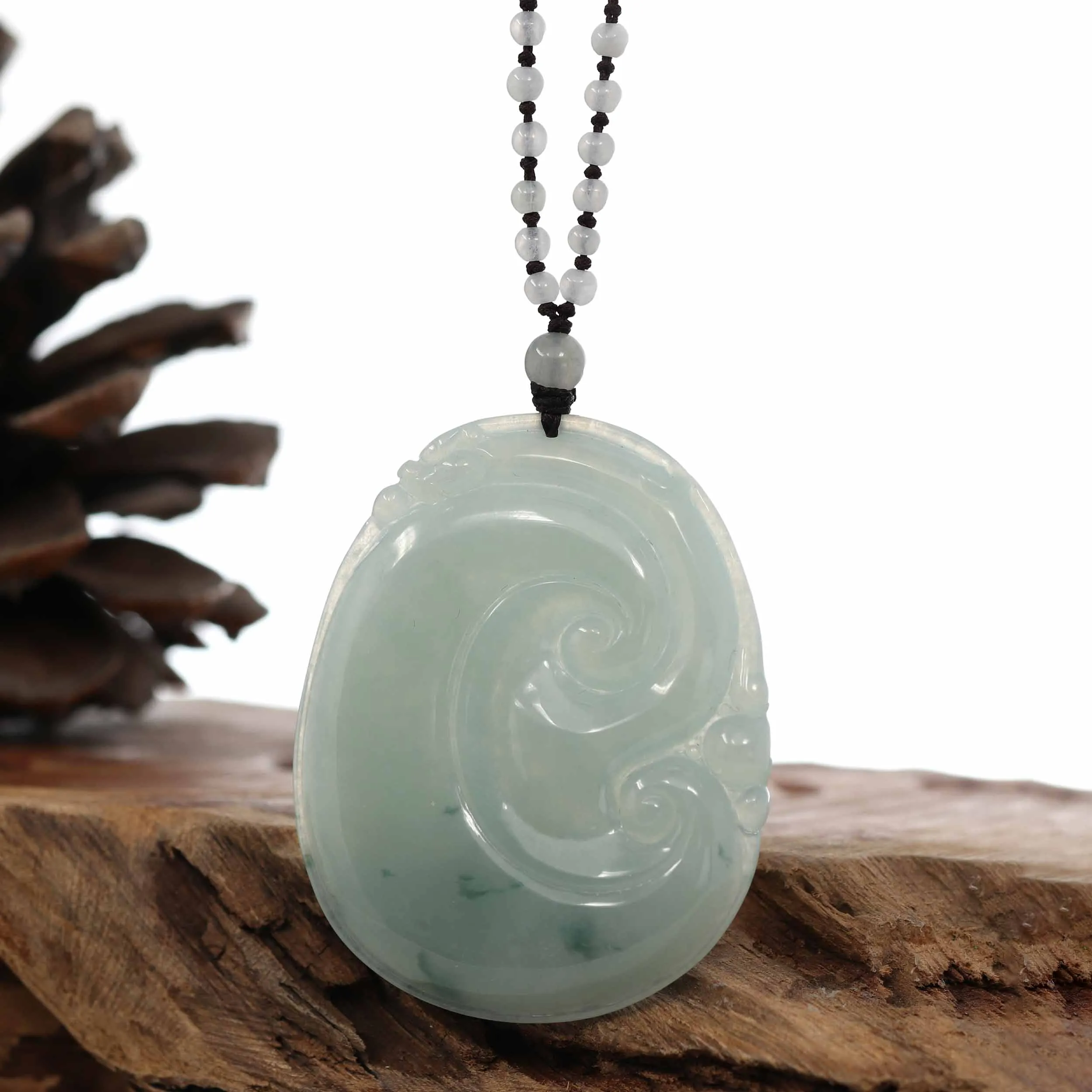 Genuine Blue Green Jadeite Jade RuYi Pendant Necklace With Real Jadeite jade Beads Necklace