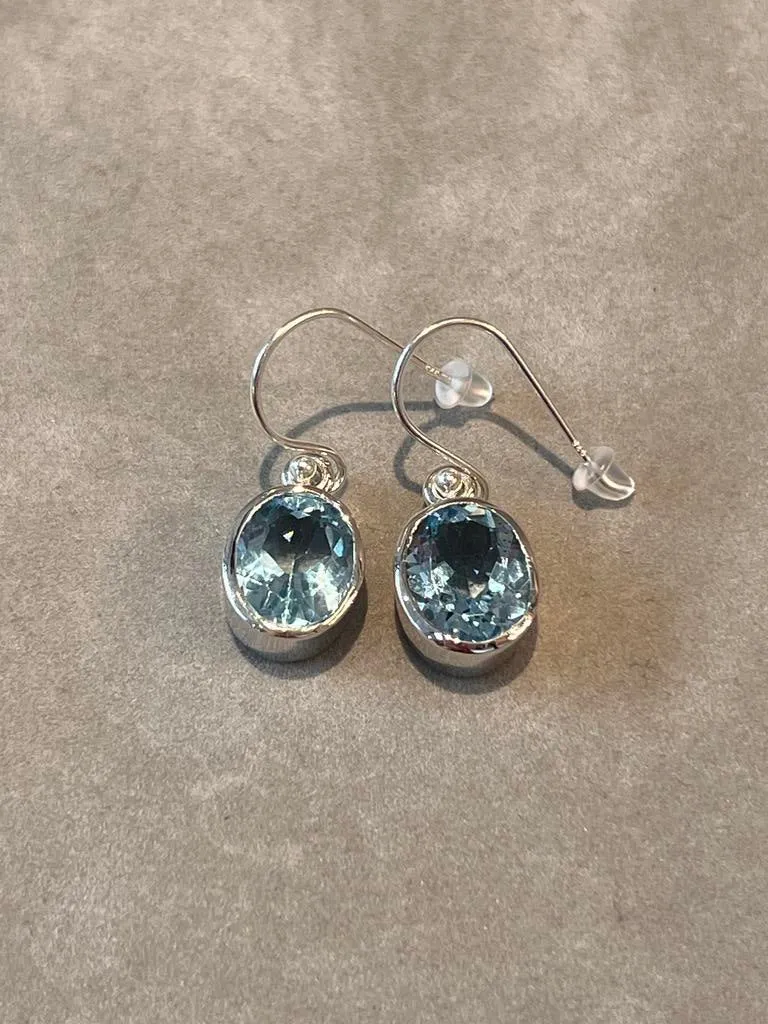 Genuine Blue Topaz Gemstone Earrings