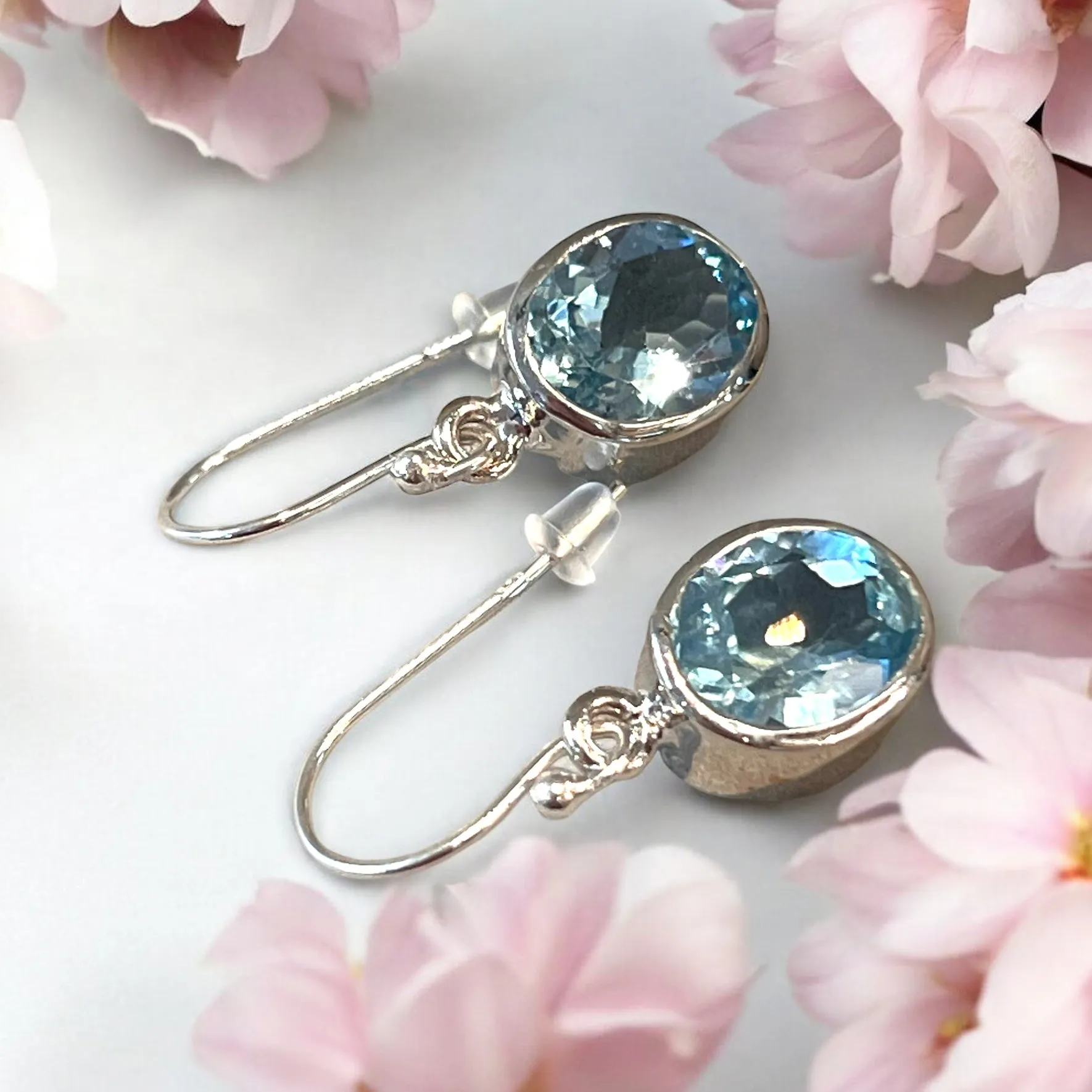 Genuine Blue Topaz Gemstone Earrings