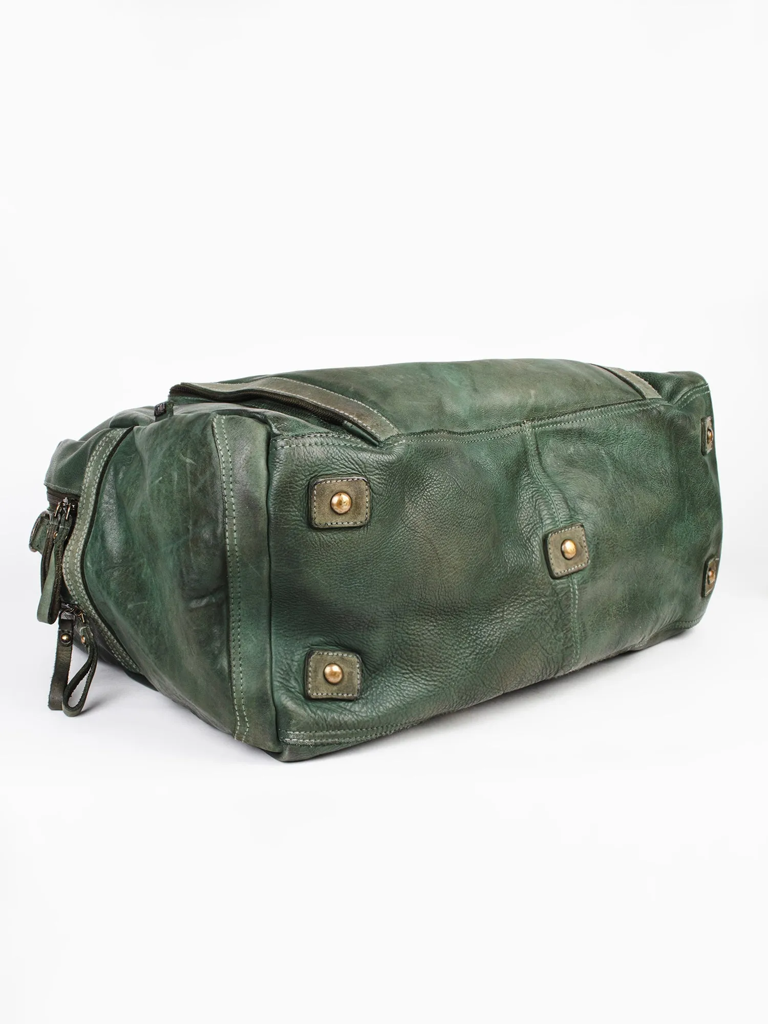 Genuine Dark Olive Leather Weekender Bag By Art N Vintage