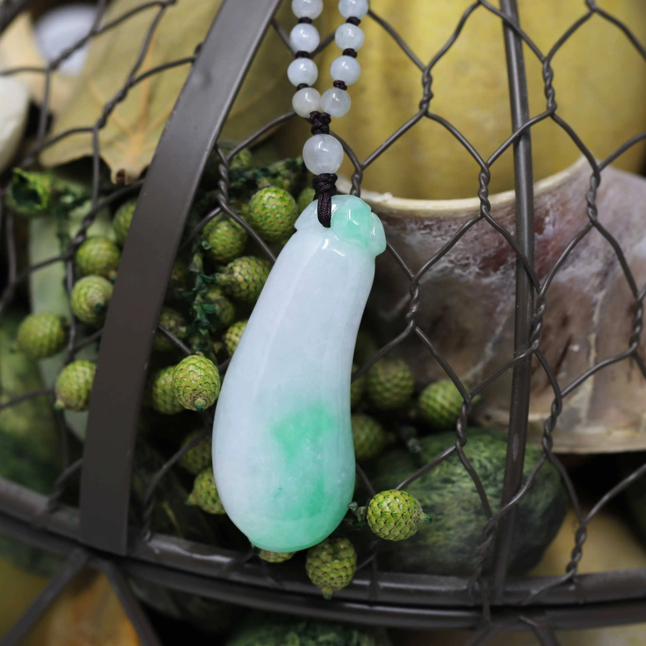 Genuine Green Jadeite Jade Good Luck Pea Necklace