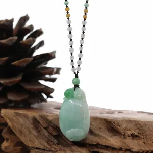 Genuine Green Jadeite Jade Good Luck Ruyi Pendant Necklace With Real Jadeite Bead Necklace