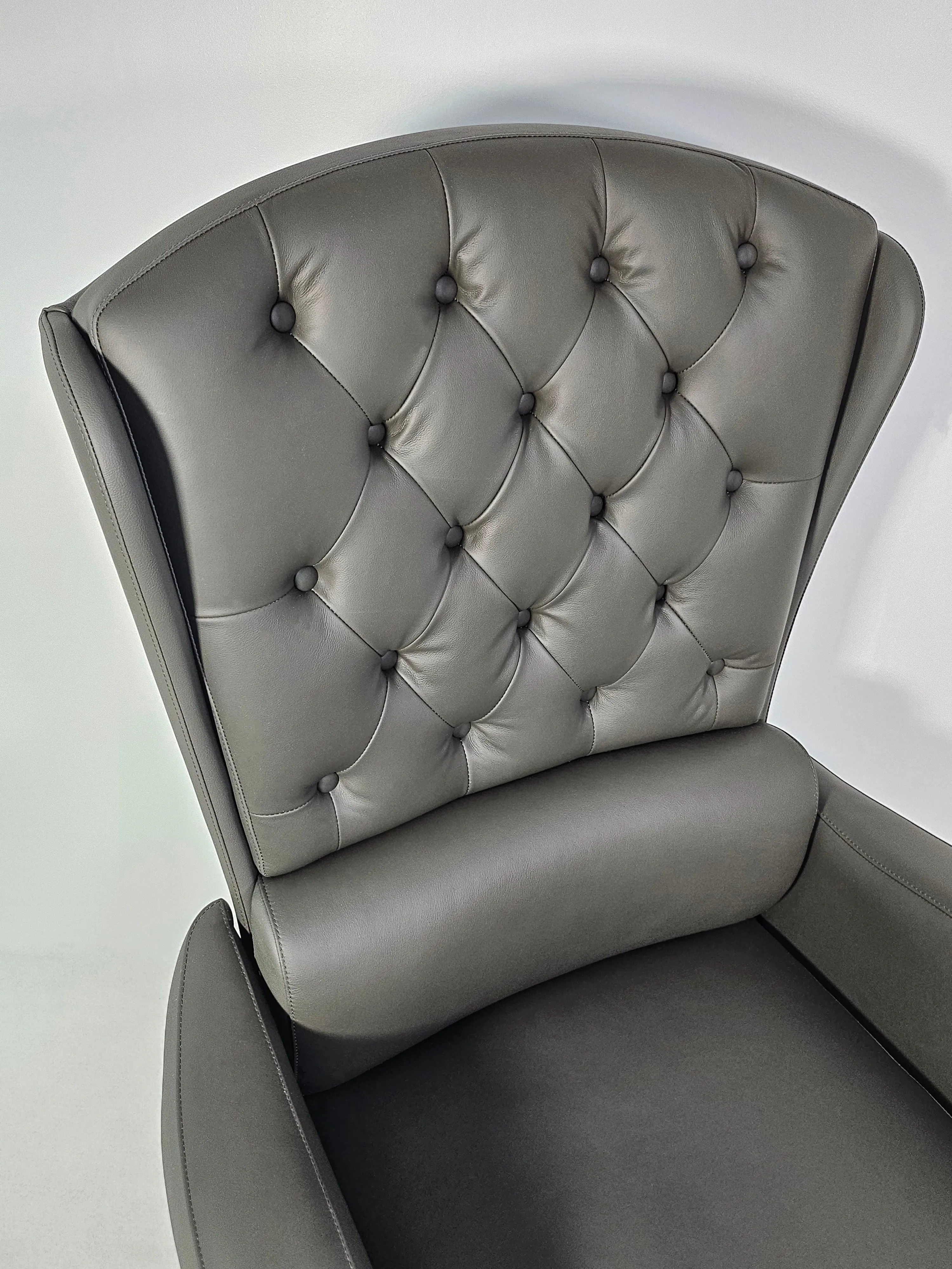 Genuine Grey Leather High Back Executive Office Chair with Chesterfield Design - 6002HL