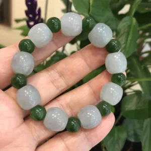 Genuine Ice Jadeite Jade Nuggets Beads Bracelet with Green Jade