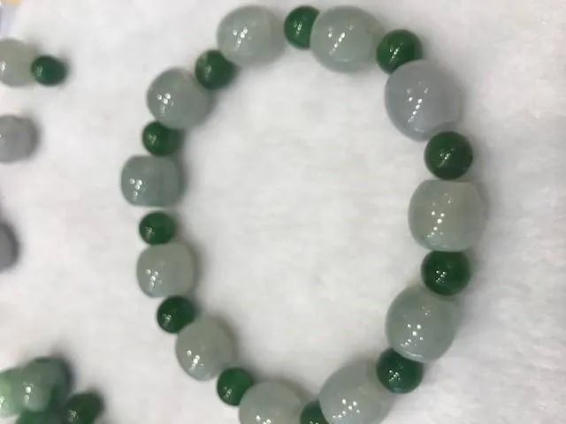 Genuine Ice Jadeite Jade Nuggets Beads Bracelet with Green Jade