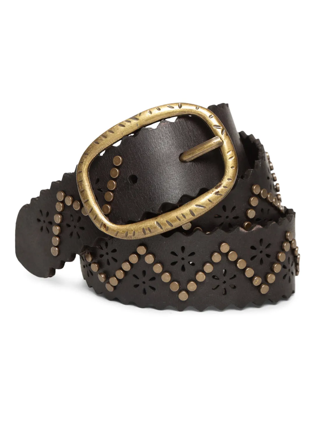 Genuine Leather Black Studded Belt By Art N Vintage