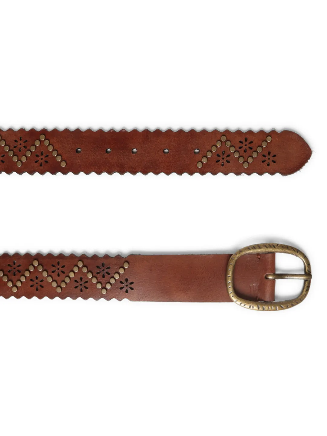 Genuine Leather Cognac Studded Belt By Art N Vintage