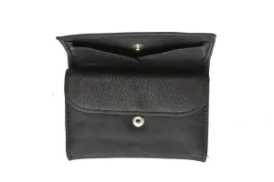 Genuine Leather Ladies Black Change Coin Purse with Snap Closure for Women