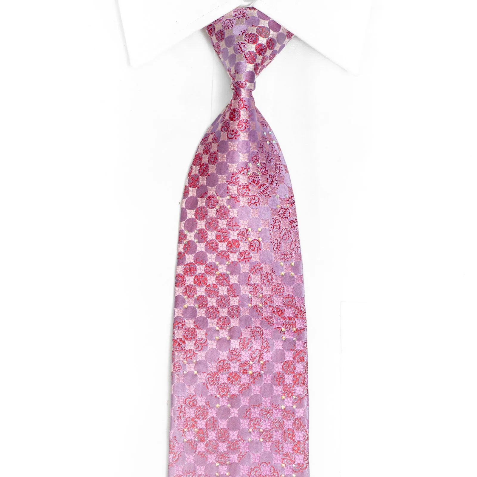 Geometric & Paisley On Mauve Rhinestone Silk Tie With Sparkles