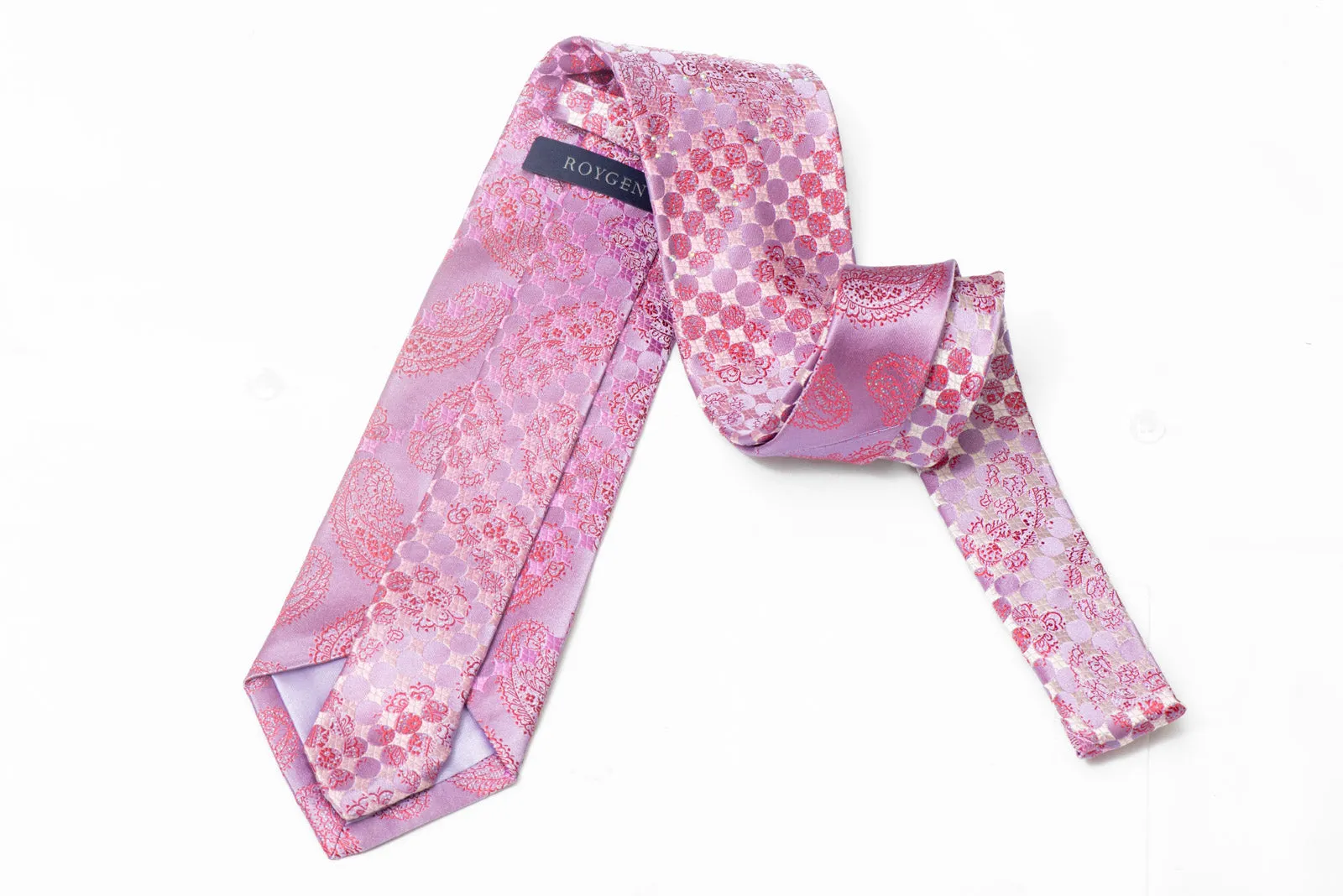 Geometric & Paisley On Mauve Rhinestone Silk Tie With Sparkles