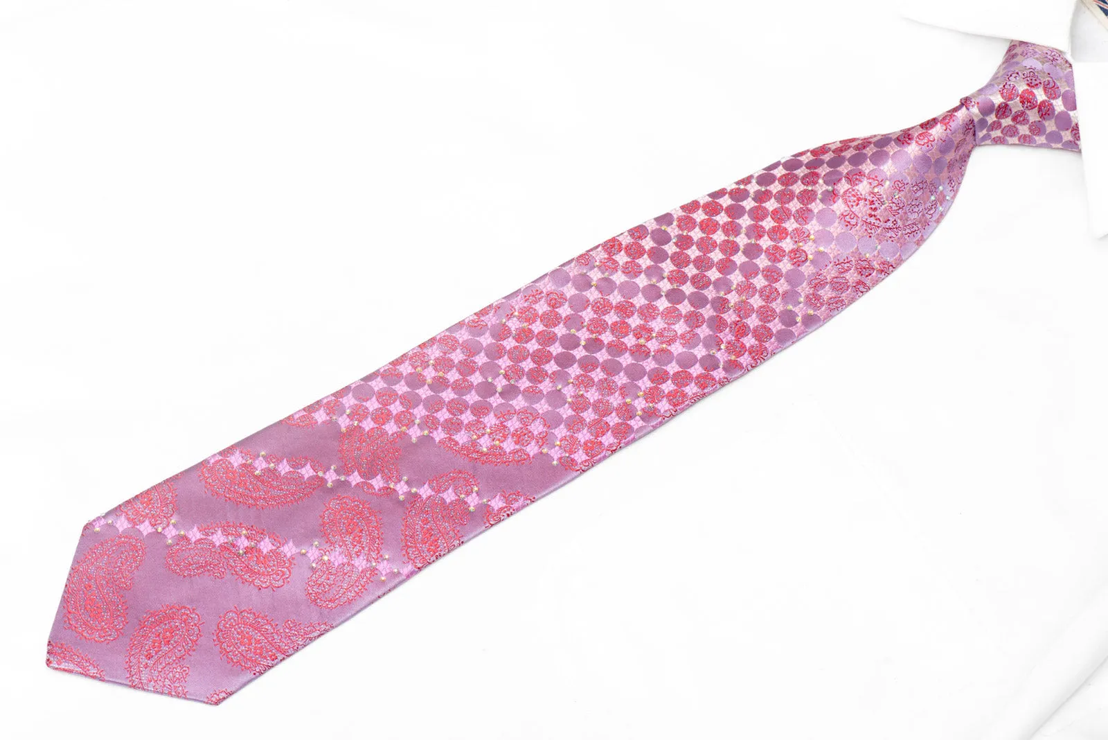 Geometric & Paisley On Mauve Rhinestone Silk Tie With Sparkles