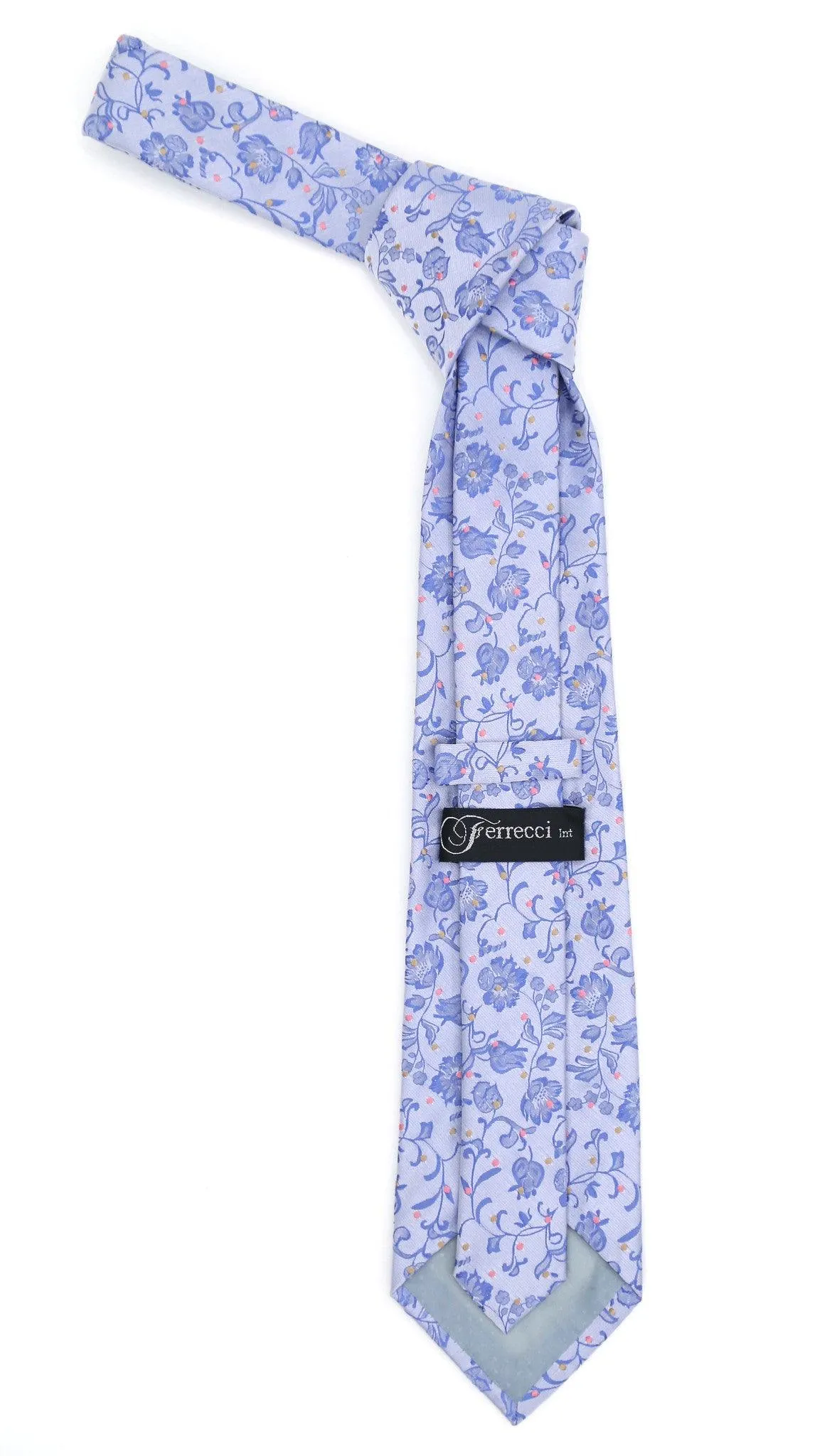 Geometric Baby Blue Necktie w. Outline Grey & Dark Blue Circles w. Hanky Set