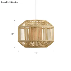 Geometric Bamboo Hanging Fixture - 1 Light Pendant Lighting in Beige (16"/19.5" W) - Ideal for Dining Room