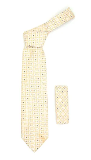 Geometric Beige Necktie w. Square Pattern Hanky Set