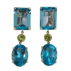 Geometric Blue Topaz and Peridot Drop Earring