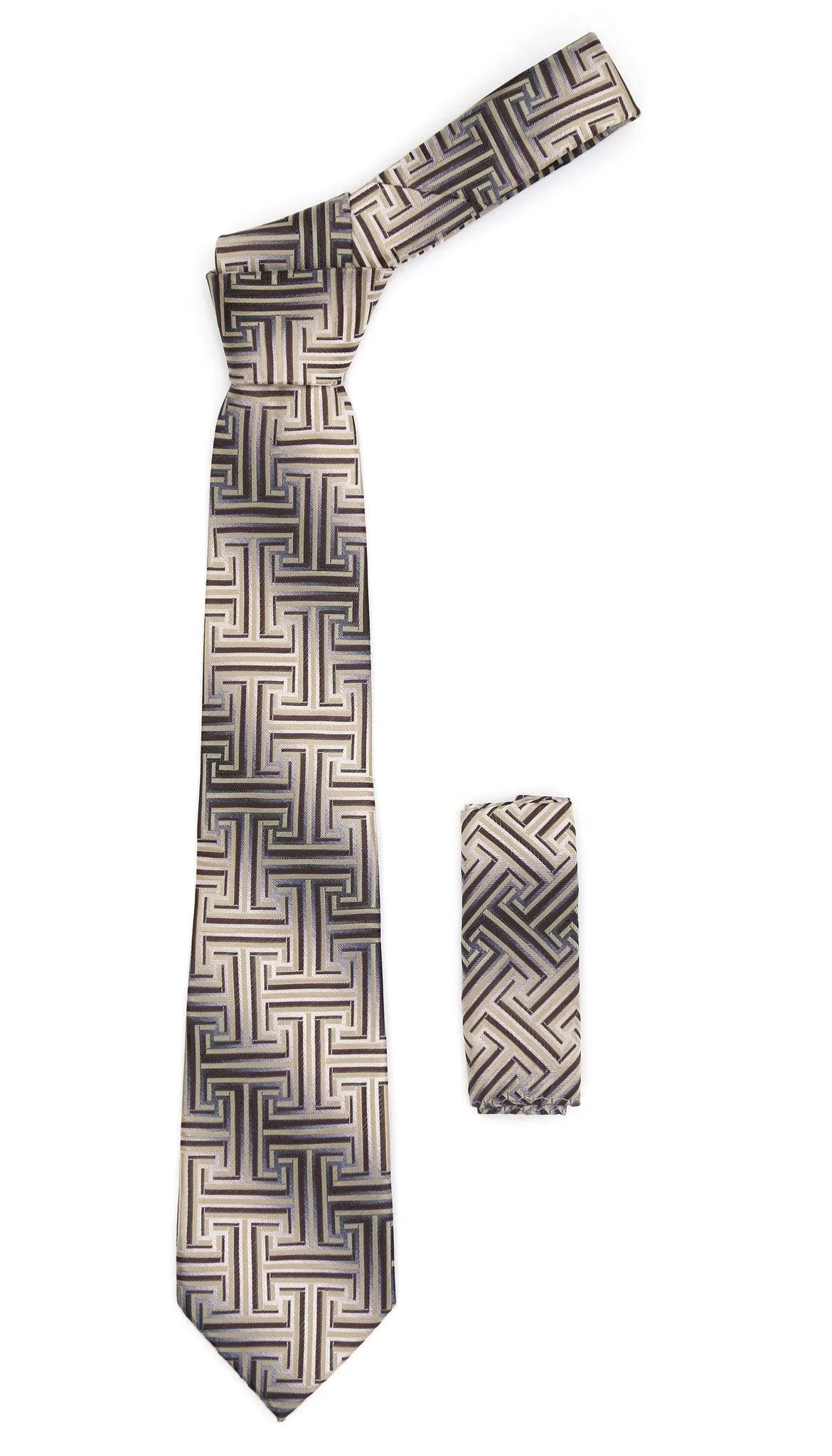 Geometric Brown & Tan Line Pattern w. Hanky Set