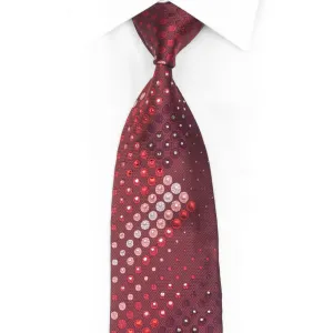 Geometric Circles On Burgundy Rhinestone Silk Necktie