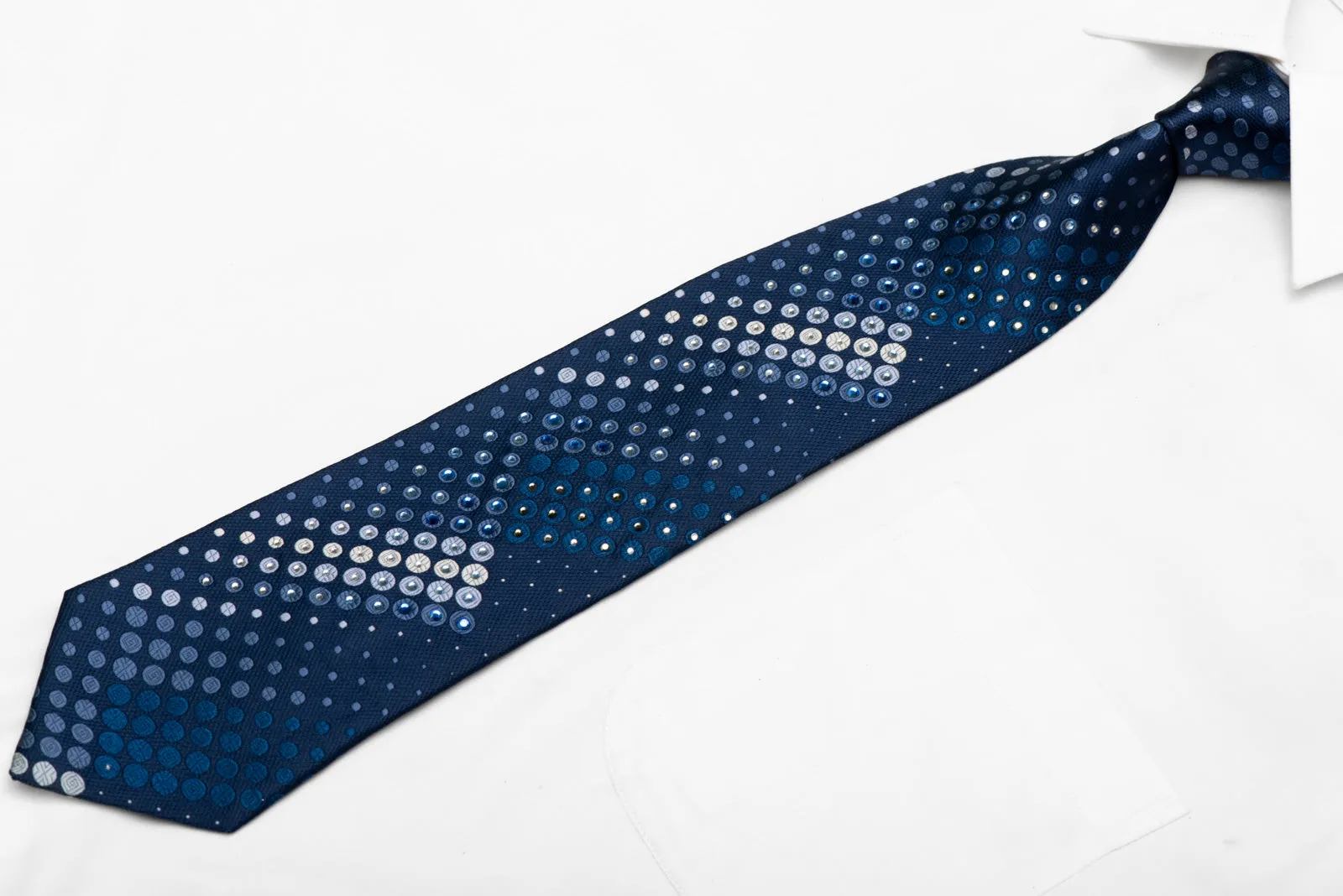 Geometric Dots On Blue Rhinestone Silk Necktie