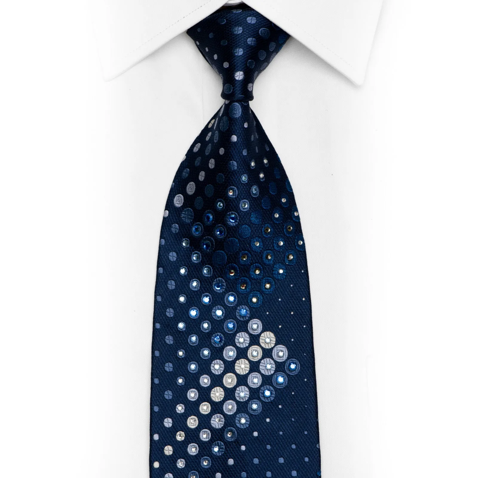 Geometric Dots On Blue Rhinestone Silk Necktie