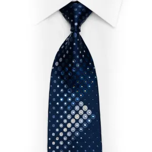 Geometric Dots On Blue Rhinestone Silk Necktie