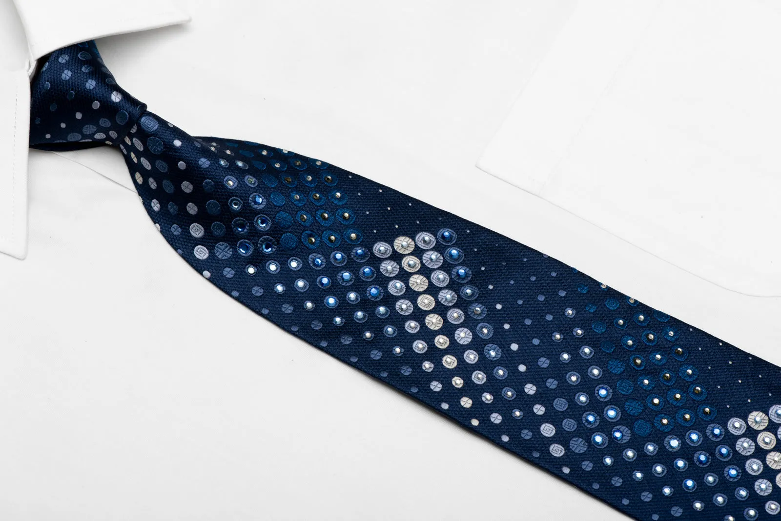 Geometric Dots On Blue Rhinestone Silk Necktie