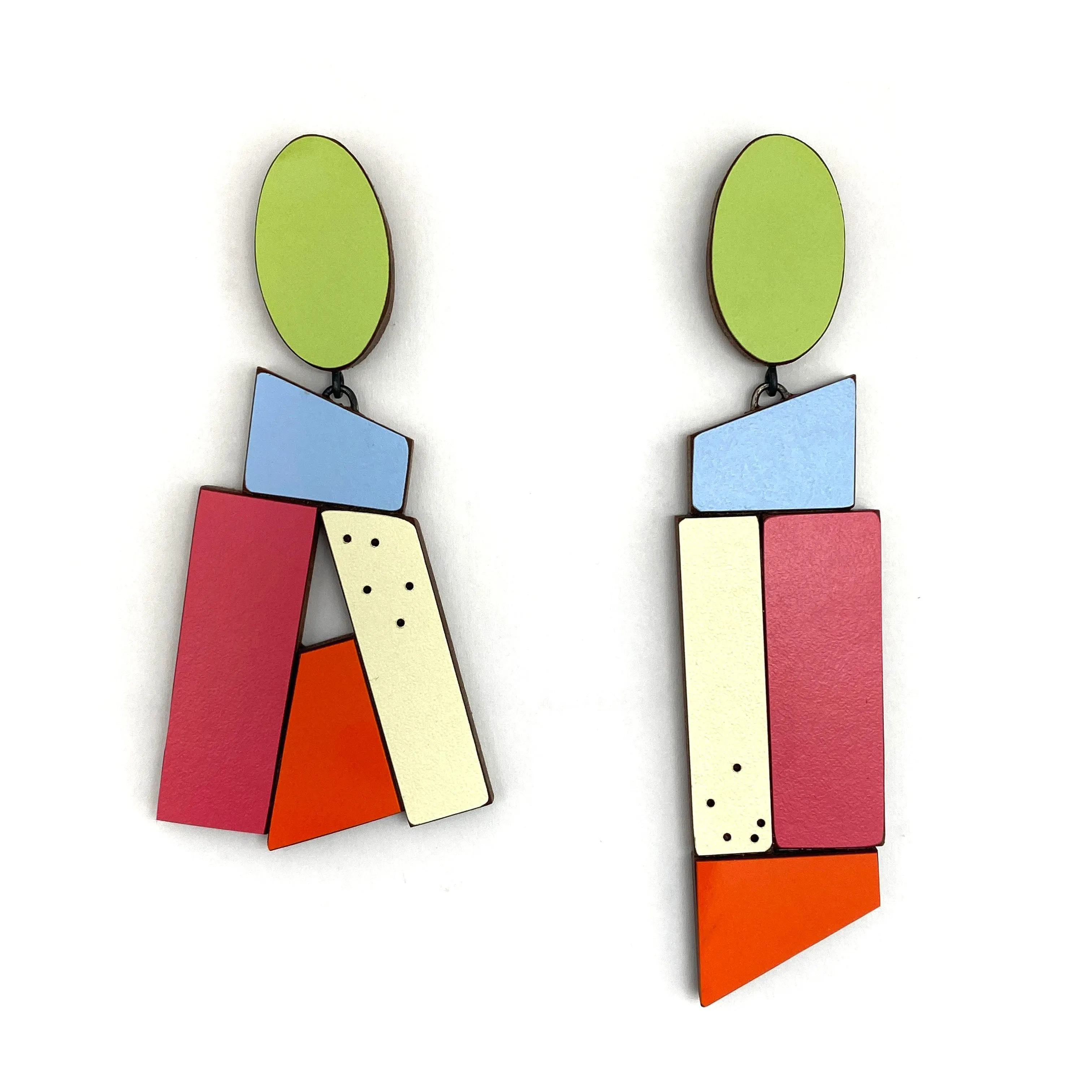 Geometric Earrings - Green, Blue and Fuchsia