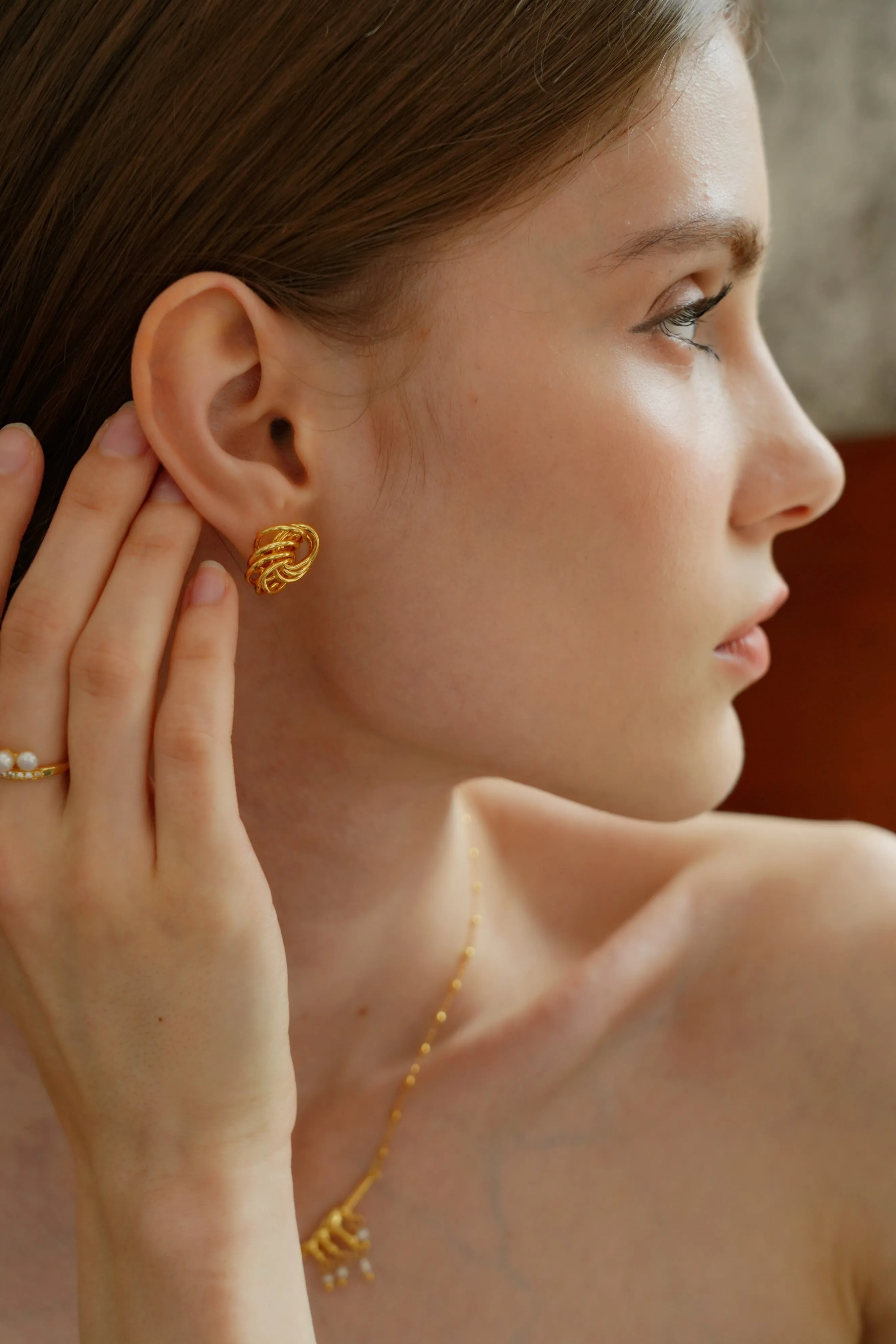 Geometric Floral 22k Gold Stud Earrings