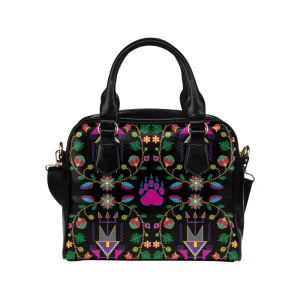 Geometric Floral Fall-Black Shoulder Handbag