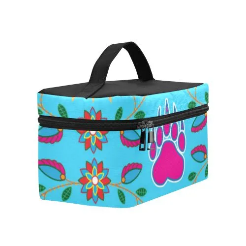 Geometric Floral Fall-Sky Blue Cosmetic Bag/Large