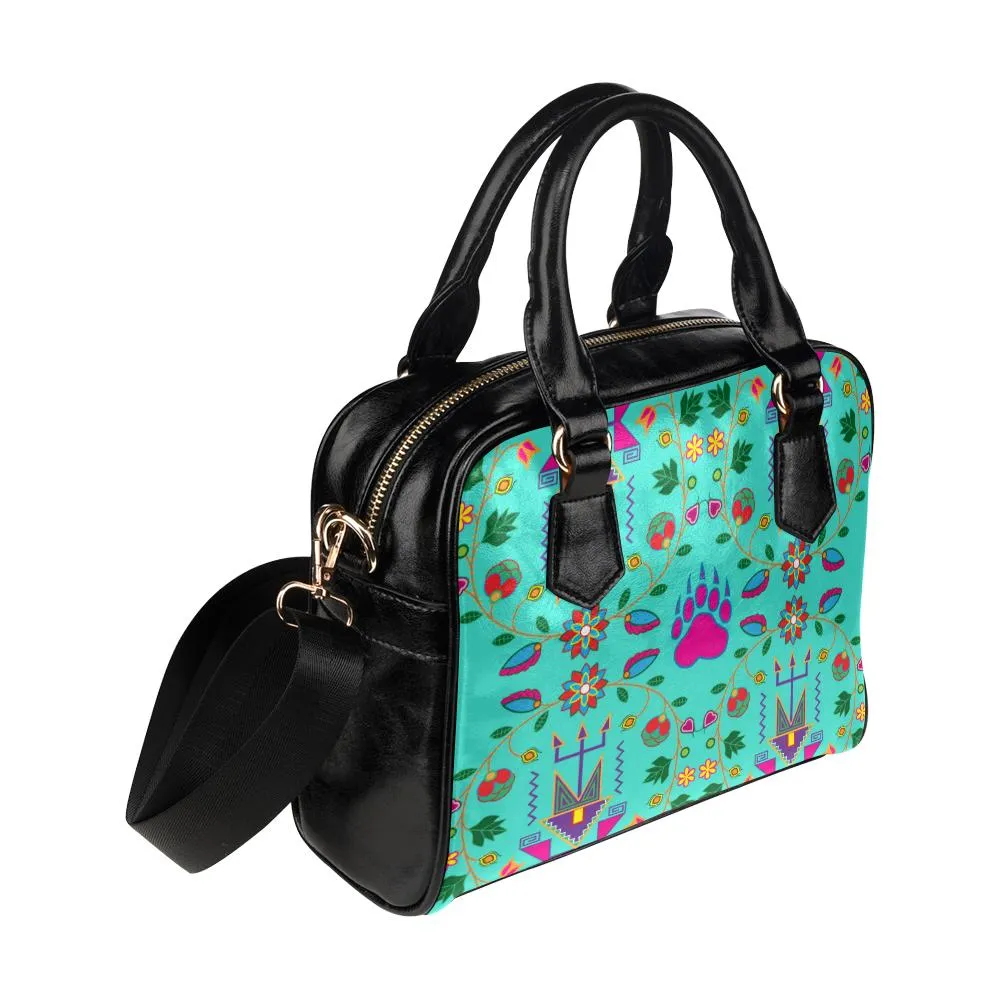 Geometric Floral Fall-Sky Shoulder Handbag