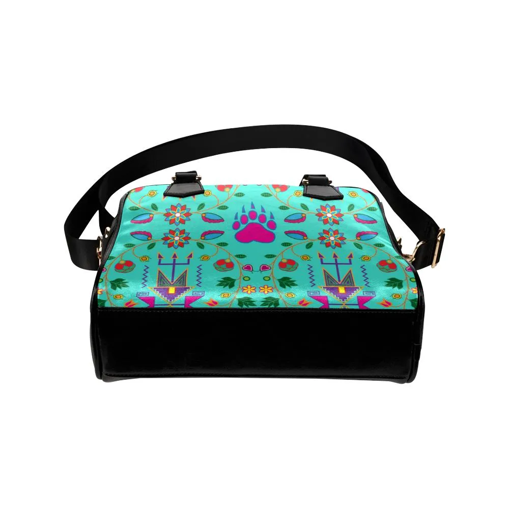 Geometric Floral Fall-Sky Shoulder Handbag