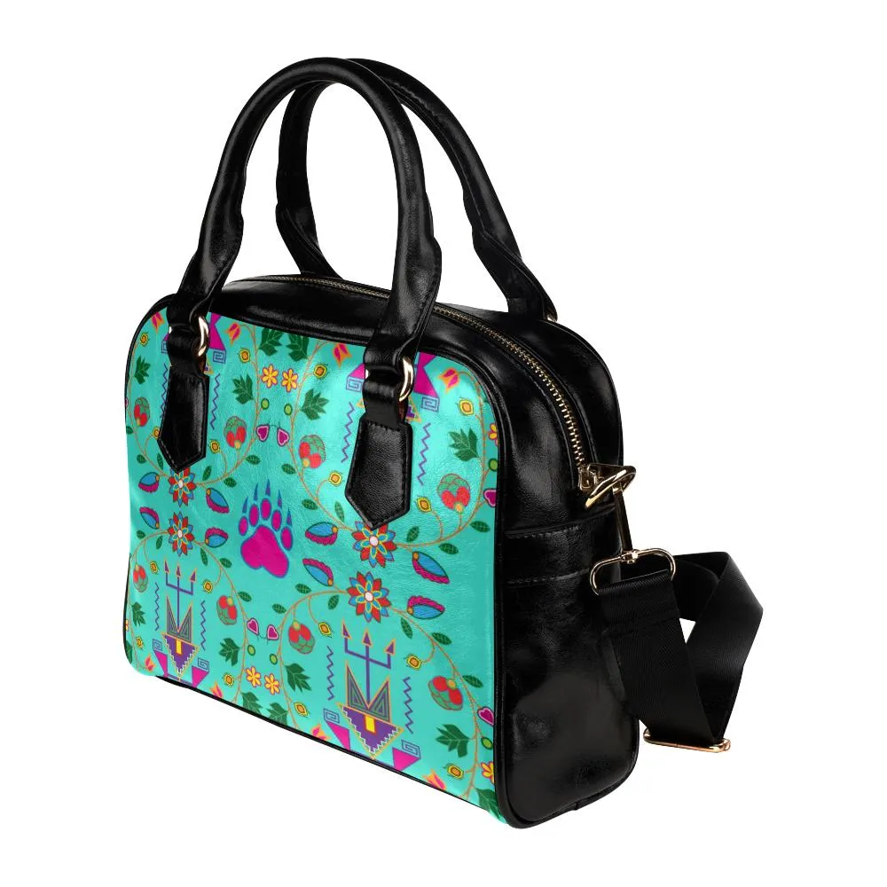 Geometric Floral Fall-Sky Shoulder Handbag