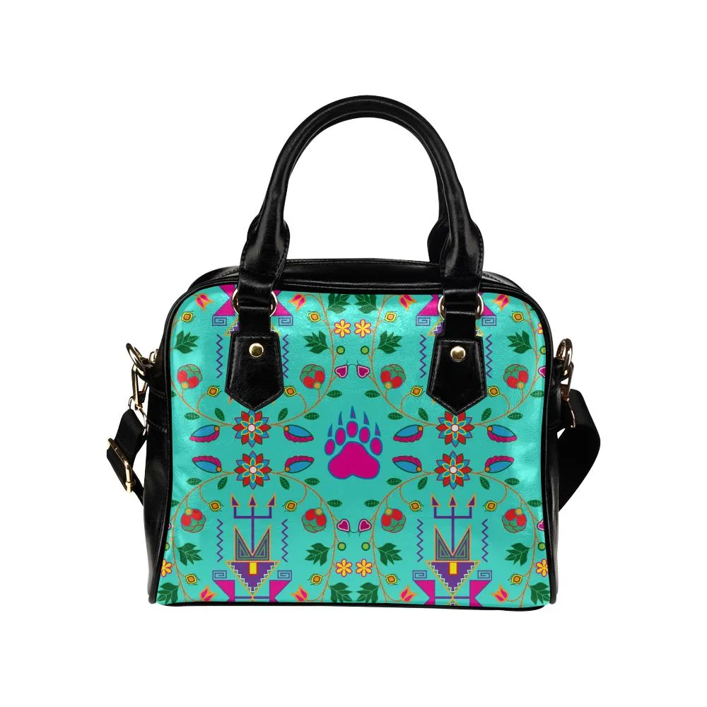 Geometric Floral Fall-Sky Shoulder Handbag