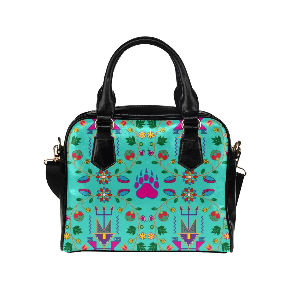 Geometric Floral Fall-Sky Shoulder Handbag