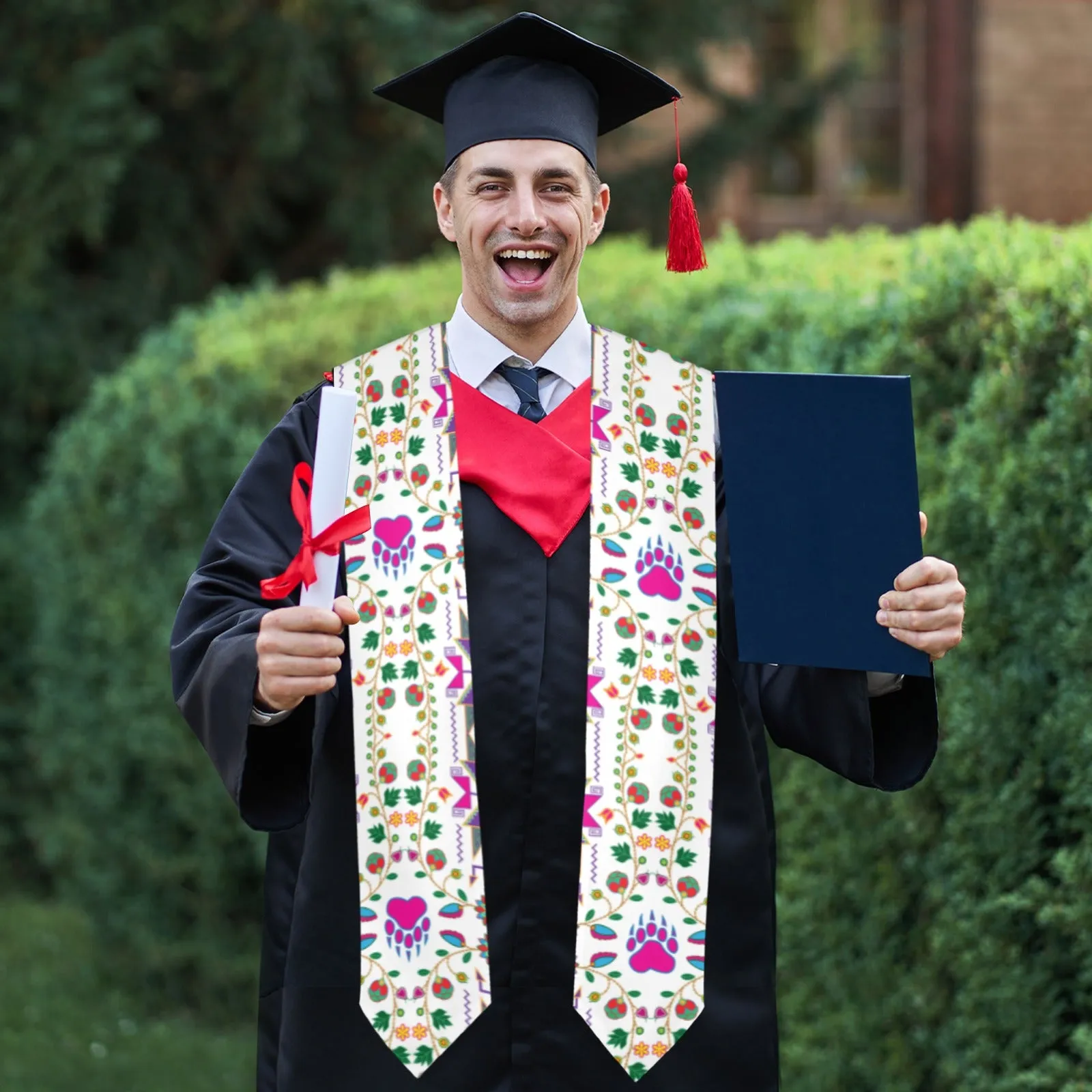 Geometric Floral Fall White Graduation Stole