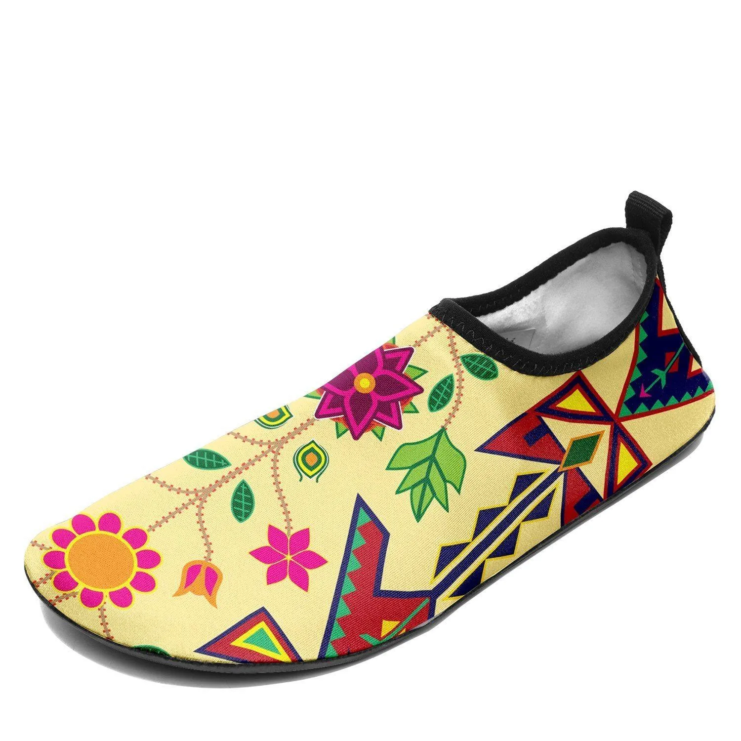 Geometric Floral Spring Vanilla Sockamoccs Kid's Sockamoccs Slip On Shoes